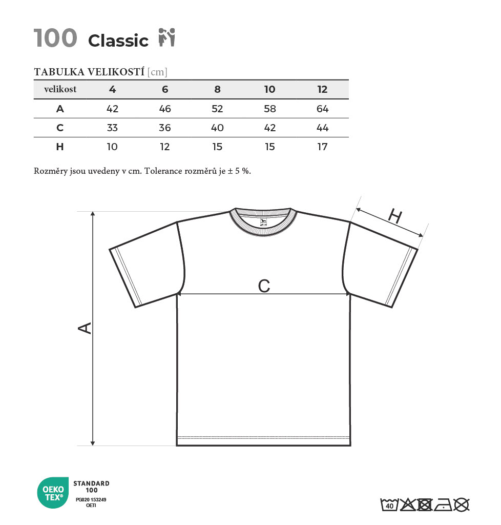 100 Classic tričko dětské Tabulka velikostí